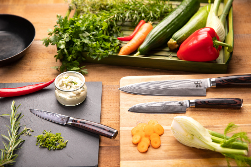 Zeuß Chefmesser Santokumesser Set Damastmesser Küchenmesser LH Lifestyle Kochmesser